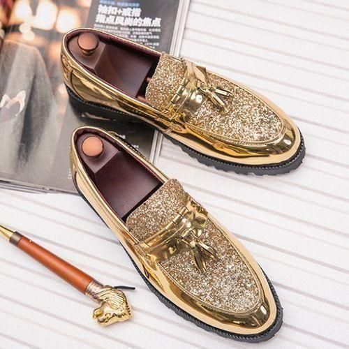 Men Glossy Tassel Brogue Shoes Loafers & Slip-ons Formal Corporate Golden