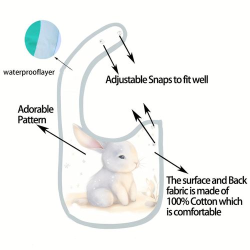 2 Pcs Waterproof, Adjustable Snap-on, Breathable, Soft, Cotton Baby Bibs, For Boys And Girls When Feeding, Teething, Drooling.
