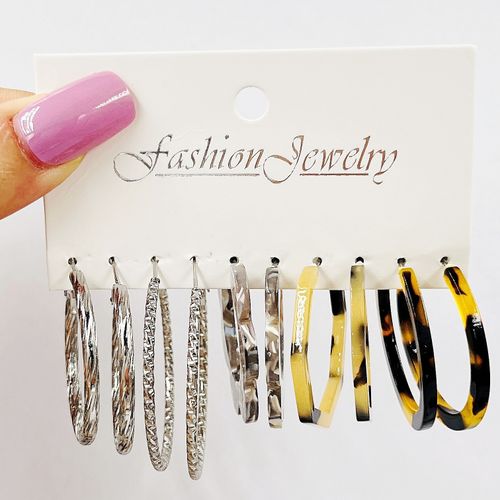Creative Simple Earrings Set 5 Pieces-Silver