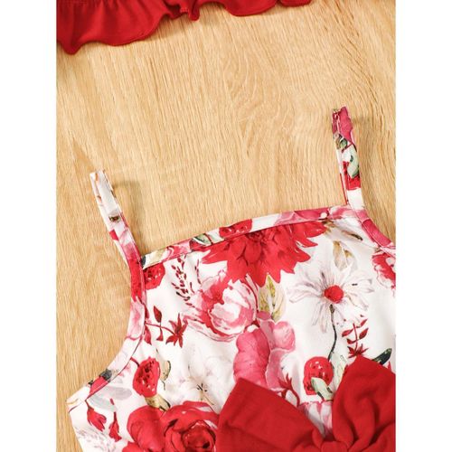 Catpapa 1-6 Years Kid Girl 2PCS Kid Girl Floral Sling Dress With Short Sleeve Overcoat