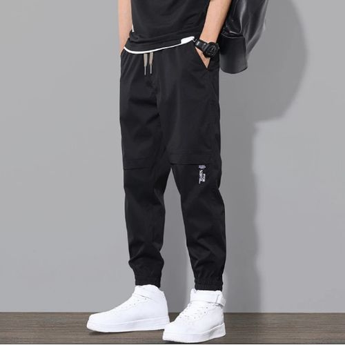 Elastic Waist Men Trousers Drawstring Ankle-banded Cargo Pants Casual