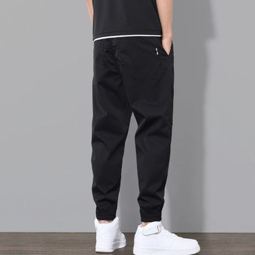 Elastic Waist Men Trousers Drawstring Ankle-banded Cargo Pants Casual
