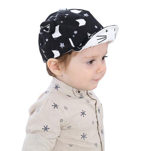 Fashion Kid Baseball Cap Cotton Printed Infant Toddler Cute Cartoon Ox Horn Hat Boy Girl Peaked Caps For 6-36 Months Baby New,Black NO5112