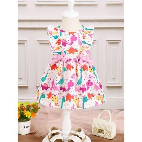 0-3 years baby girl dinosaur print ruffle sleeveless dress