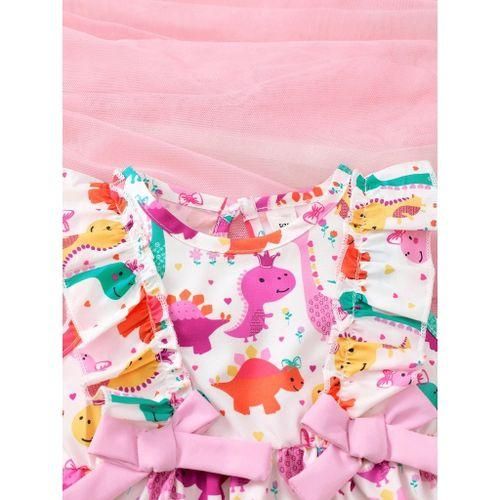 0-3 years baby girl dinosaur print ruffle sleeveless dress