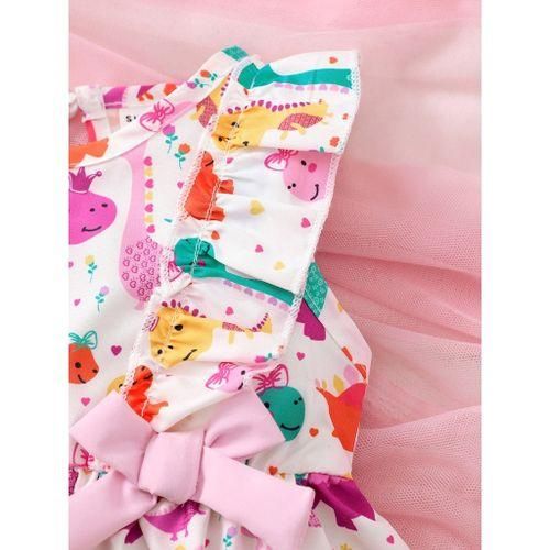 0-3 years baby girl dinosaur print ruffle sleeveless dress