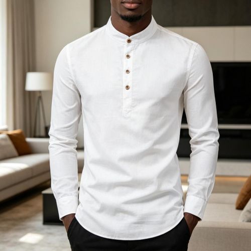 Berrykey Mens Turtleneck Formal Long Sleeve Vintage Shirts White