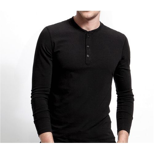 Fashion Collarless Long Sleeve Men's T-shirt - Black
