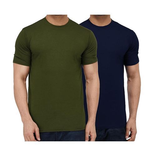 2 Pack of Round Neck T-Shirts - Navy Blue, Army Green