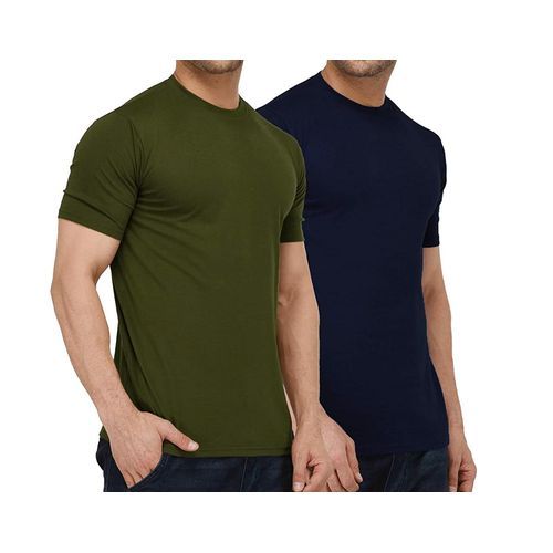 2 Pack of Round Neck T-Shirts - Navy Blue, Army Green