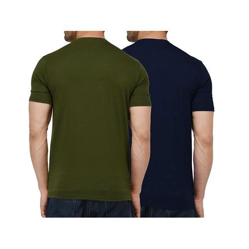 2 Pack of Round Neck T-Shirts - Navy Blue, Army Green