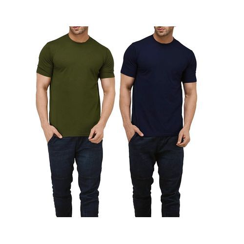 2 Pack of Round Neck T-Shirts - Navy Blue, Army Green
