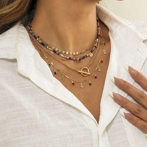 4 Pieces Women's Jewelry Pearl Necklaces Set - Gold