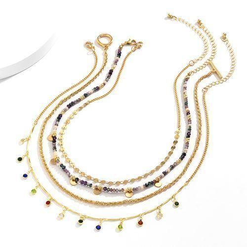 4 Pieces Women's Jewelry Pearl Necklaces Set - Gold