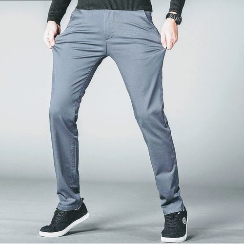4 Pack of Men's Stretcher Khaki Trousers - Black,Navy Blue,Grey & Brown