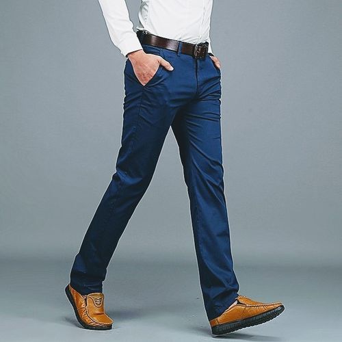 4 Pack of Men's Stretcher Khaki Trousers - Black,Navy Blue,Grey & Brown