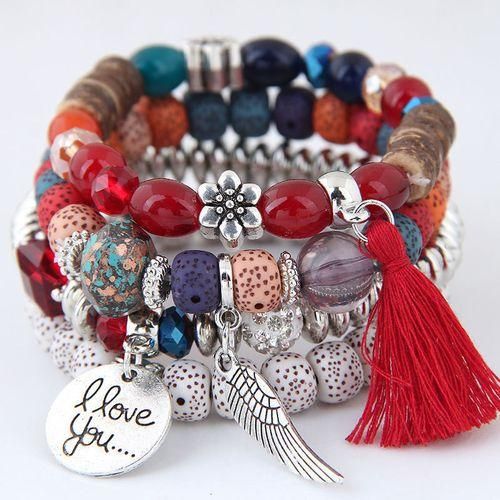 4PCS Women's Bracelets Artistic Retro Jewelry Crystals