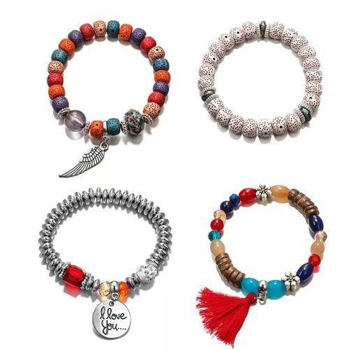 4PCS Women's Bracelets Artistic Retro Jewelry Crystals