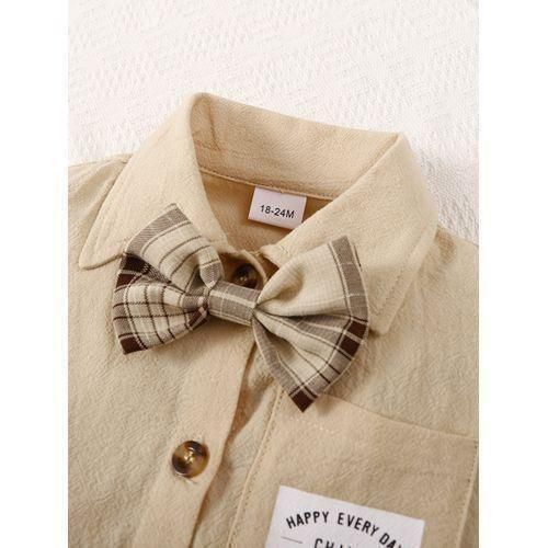 Catpapa 1-6 Years Kid Boy Summer Short Sleeve 2PCS Set Bow Shirt Shorts Academic Style
