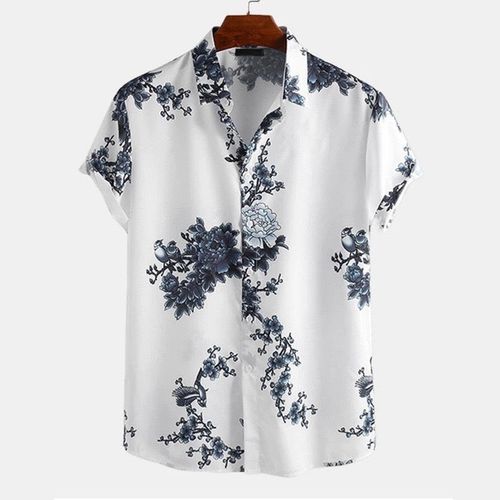 Berrykey Mens Vintage  Hawaii Beach Shirt Casual Graffiti Ink Shirts -Multicolor