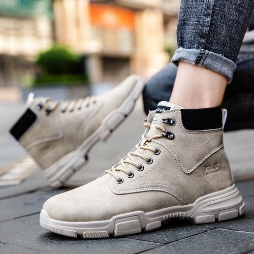 Men's High Top Martin Boots Casual Tactical Combat Outdoor Hiking Shoes Khaki