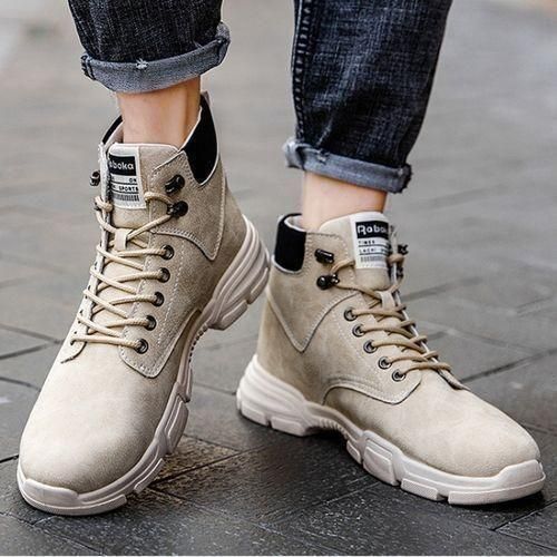 Men's High Top Martin Boots Casual Tactical Combat Outdoor Hiking Shoes Khaki