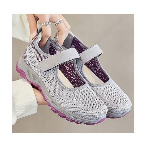 Lightweight, Breathable Women's Casual Walking Shoes, Mesh Slip-on Sneakers - With Comfort Velcro
