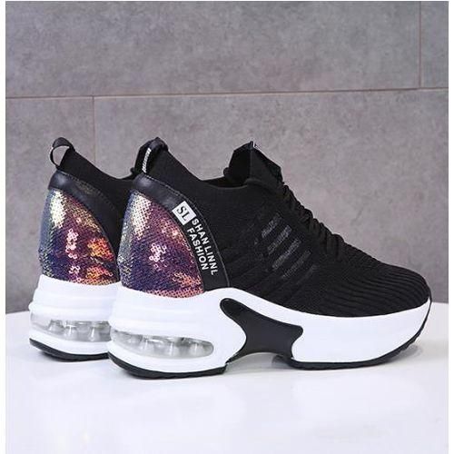 Women's Sneakers Platform Sequin Sneakers Women's Black Height Increase Casual Shoes Comfortable Fashion Platform Sneakers