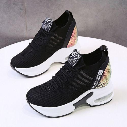 Women's Sneakers Platform Sequin Sneakers Women's Black Height Increase Casual Shoes Comfortable Fashion Platform Sneakers