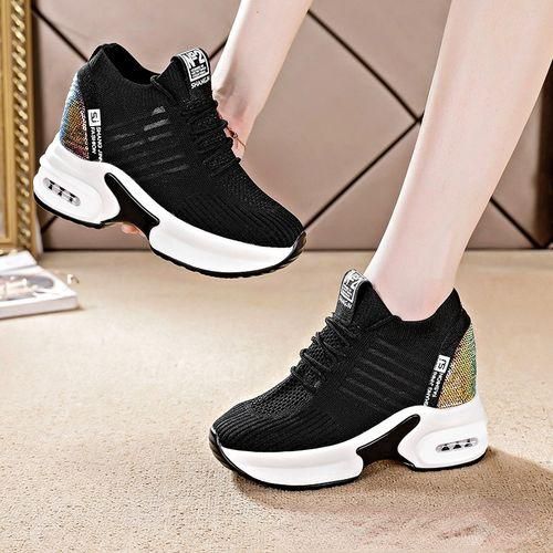 Women's Sneakers Platform Sequin Sneakers Women's Black Height Increase Casual Shoes Comfortable Fashion Platform Sneakers