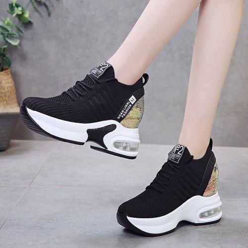 Women's Sneakers Platform Sequin Sneakers Women's Black Height Increase Casual Shoes Comfortable Fashion Platform Sneakers