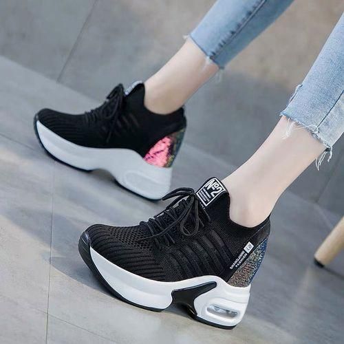 Women's Sneakers Platform Sequin Sneakers Women's Black Height Increase Casual Shoes Comfortable Fashion Platform Sneakers