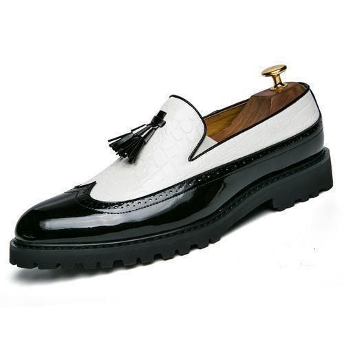 Men Glossy Tassel Brogue Shoes Loafers & Slip-ons Formal Corporate Black