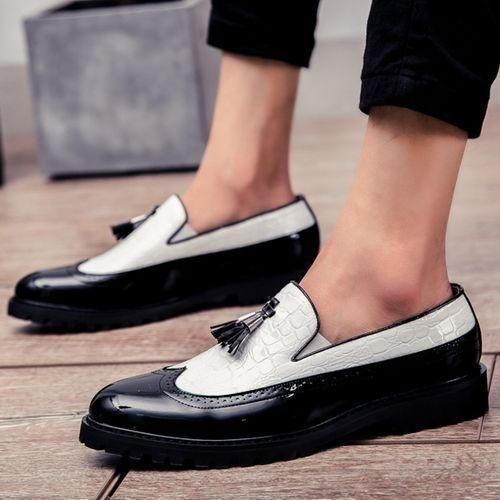 Men Glossy Tassel Brogue Shoes Loafers & Slip-ons Formal Corporate Black