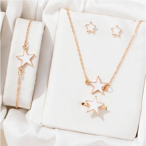 5Pcs/set Stars Shaped Jewelry Set Of Ring Earrings Necklace Bracelet For Women