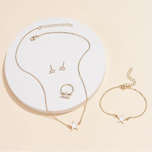 5Pcs/set Stars Shaped Jewelry Set Of Ring Earrings Necklace Bracelet For Women