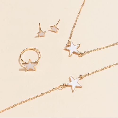 5Pcs/set Stars Shaped Jewelry Set Of Ring Earrings Necklace Bracelet For Women