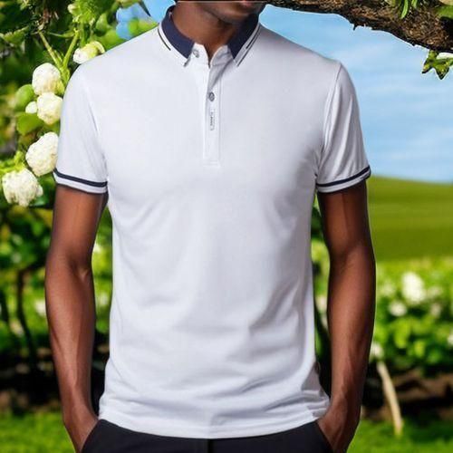 Berrykey Mens Formal Shirts Casual Round Neck Short Sleeved T-shirt Polos White