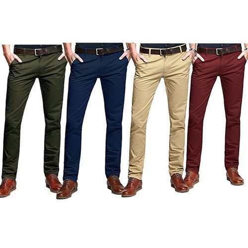 4 Pack of Men's Khaki Stretcher Trousers - Multicolor