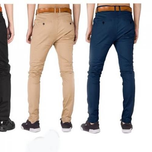 4 Pack of Men's Khaki Stretcher Trousers - Multicolor