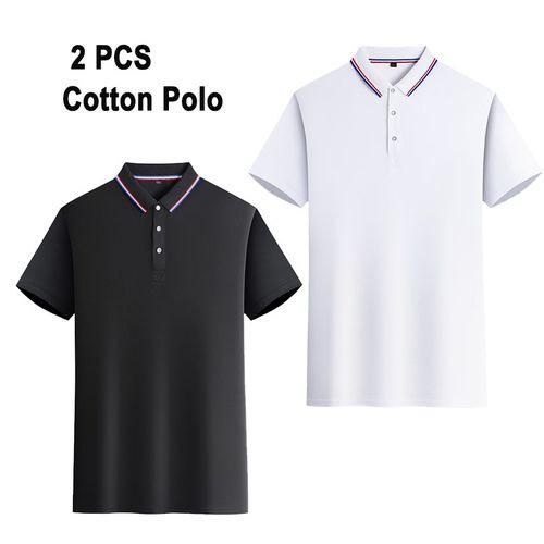2 Pcs Classic Polo Shirts For Men Short Sleeve T-shirt - Black & White