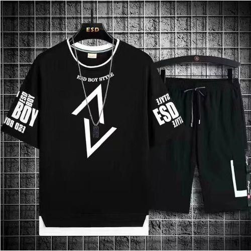 2pcs T-Shirt + Shorts Set - Black