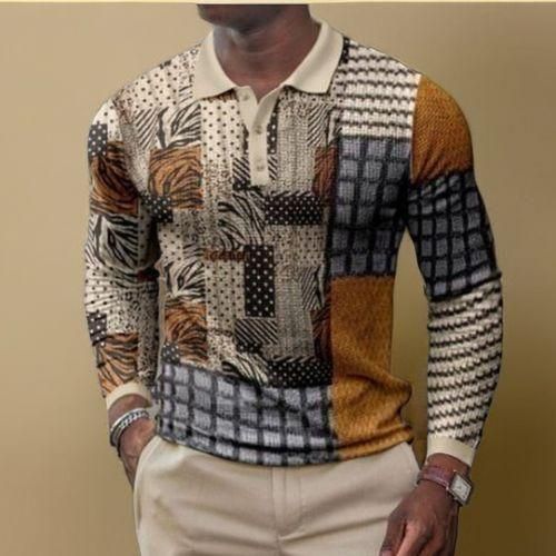Berrykey Men's Casual Vintage Turtleneck Polo Long Sleeve Office Shirts Orange