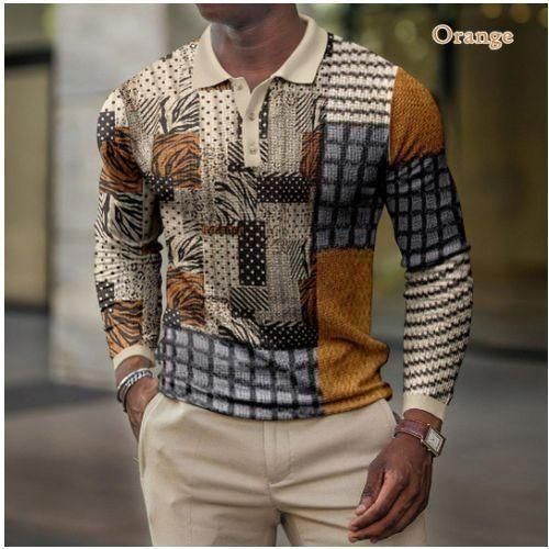 Berrykey Men's Casual Vintage Turtleneck Polo Long Sleeve Office Shirts Orange