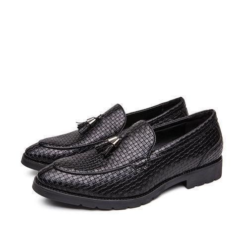Men's Italian Loafer Oxford Bright Plaid Fringed Leather Shoes Business Black