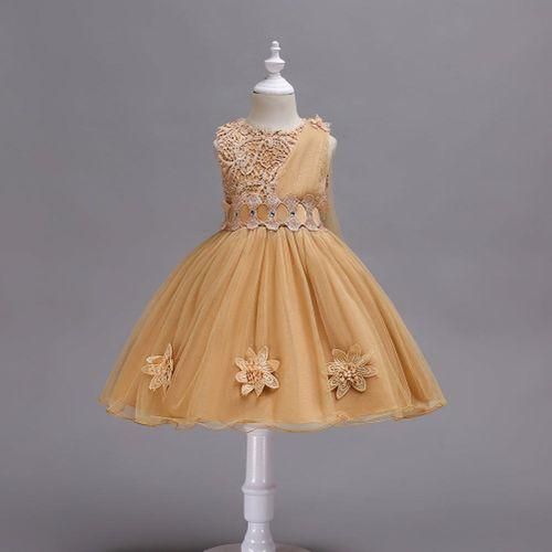 Princess Dress Sleeveless Lace Girls Kids Party Dress  Yellow