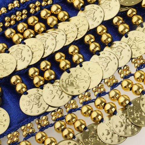 Ladies Belly Dance Wrap Tassel Belt Coin Shape Scarf Blue