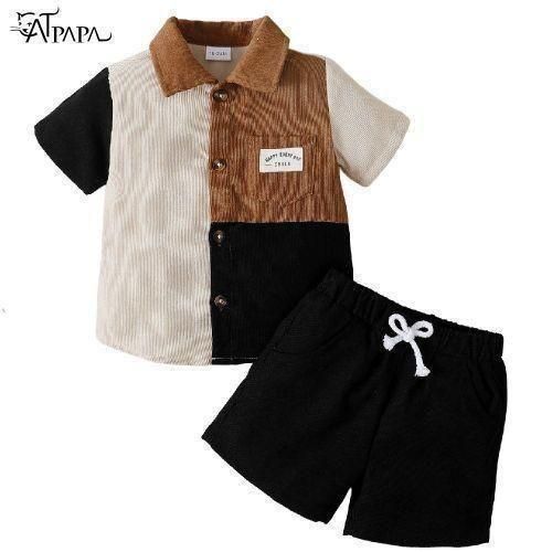 Catpapa Kid Boy Color Blocking Polo Clothes For 1-6 Years Shorts Set Baby Boy Outfit-Multicolor
