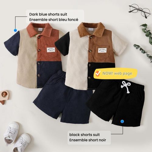 Catpapa Kid Boy Color Blocking Polo Clothes For 1-6 Years Shorts Set Baby Boy Outfit-Multicolor