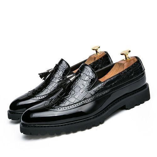 Male Formal Glossy Tassel Brogue Shoes Loafers & Slip-ons Black